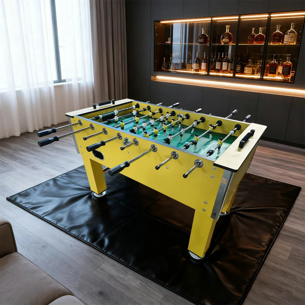 KICKSY 5FT Game - Smooth Table Playfield, Table, with Finish Hollow Cup Soccer Foosball Indoor MDF Bars, Steel Holder, Chrome Wood Grain Side Rod Yellow