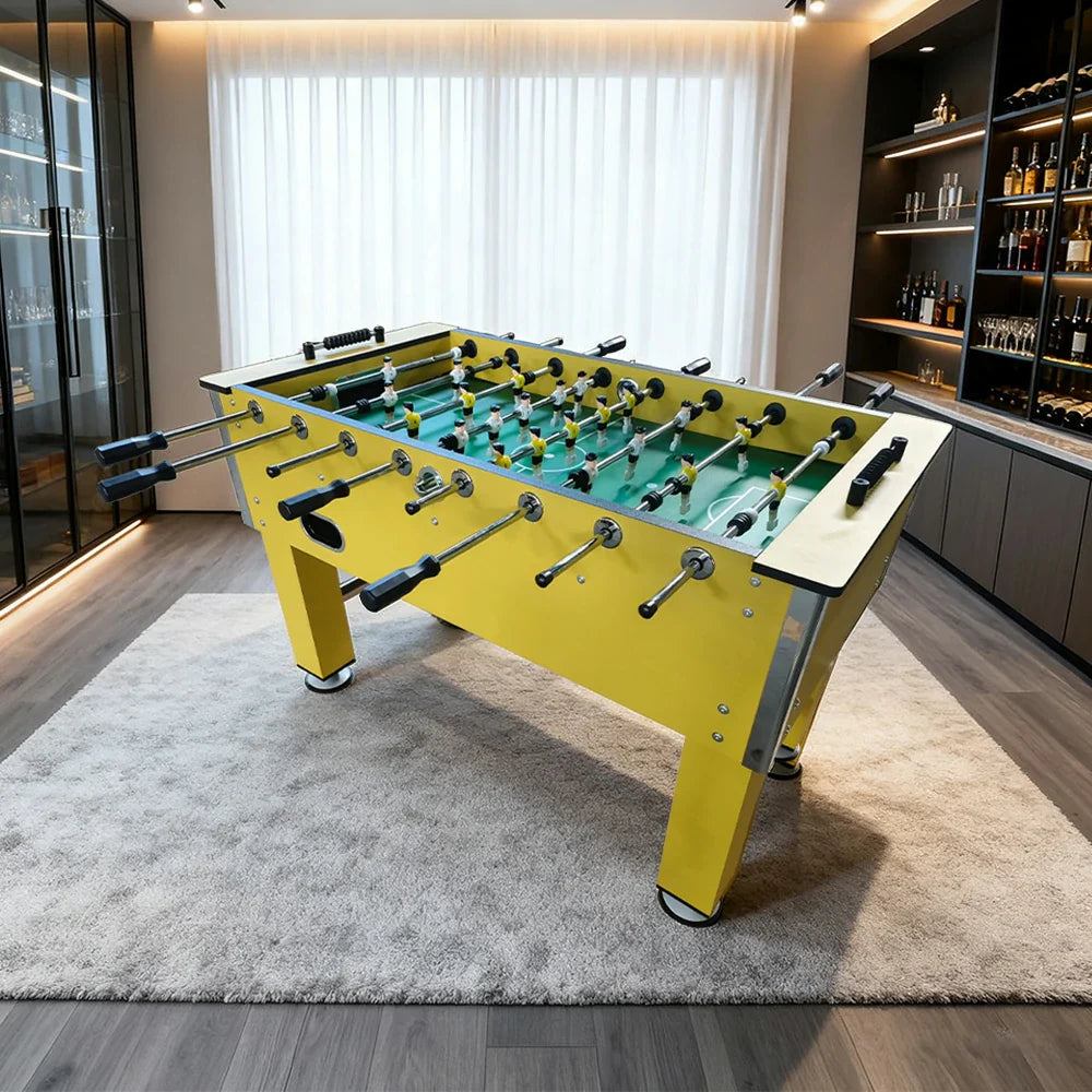 KICKSY 5FT Bars, Table, Table Indoor MDF Soccer Cup Steel Chrome Wood Grain Game Smooth Finish Side Holder, with Rod Solid Foosball - Playfield, Yellow