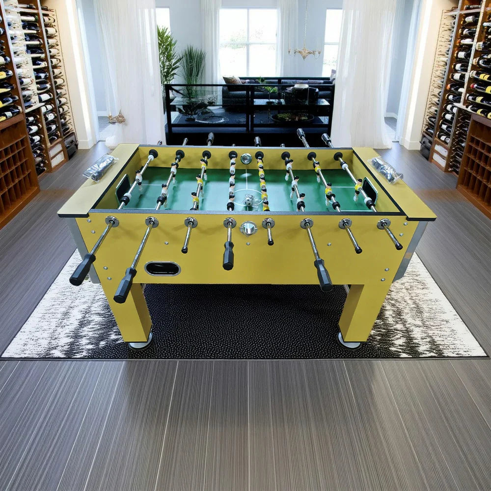 KICKSY 5FT Bars, Table, Table Indoor MDF Soccer Cup Steel Chrome Wood Grain Game Smooth Finish Side Holder, with Rod Solid Foosball - Playfield, Yellow