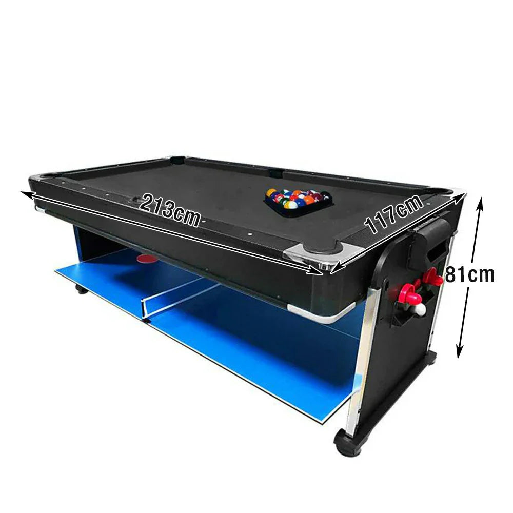 VERSA 7FT Gaming Dining Table Black Billiard Hockey/ Billiards/ Convertible Table Tennis For Room Pool Free Blue/ 4-In-1 / Table Felt Air Accessory