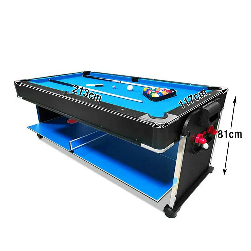 VERSA 7FT Gaming Dining Table Black Billiard Hockey/ Billiards/ Convertible Table Tennis For Room Pool Free Blue/ 4-In-1 / Table Felt Air Accessory