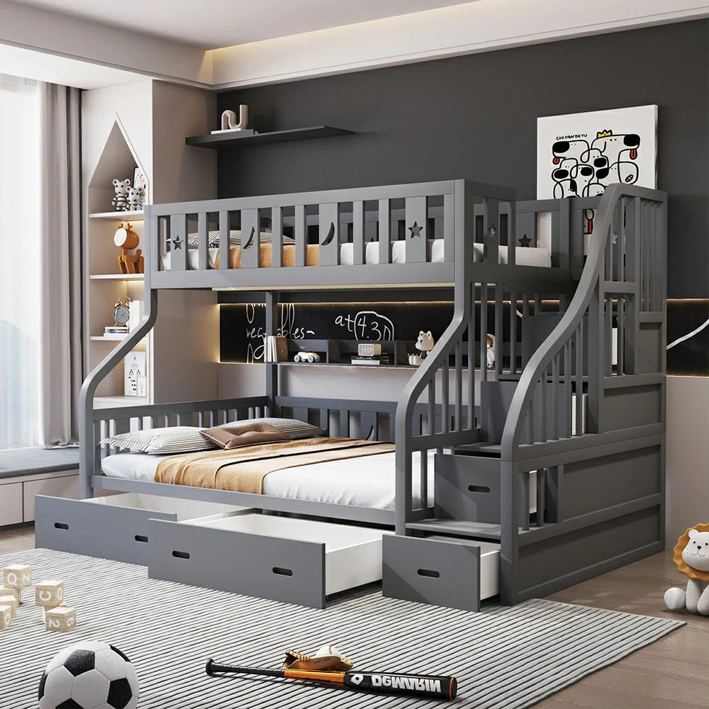 LIVARA CF02 Bed Big Bunk Rails - Crest Pine Timber Safety Storage Cozy Solid Grey