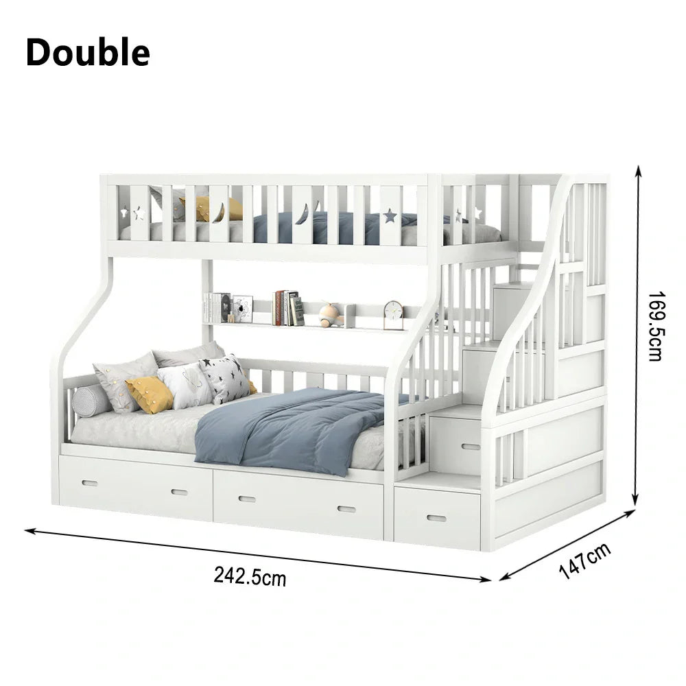 LIVARA CF02 Solid Crest Cozy Bunk Pine Big - Storage Safety Timber Bed Rails White