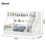 LIVARA CF02 Solid Crest Cozy Bunk Pine Big - Storage Safety Timber Bed Rails White