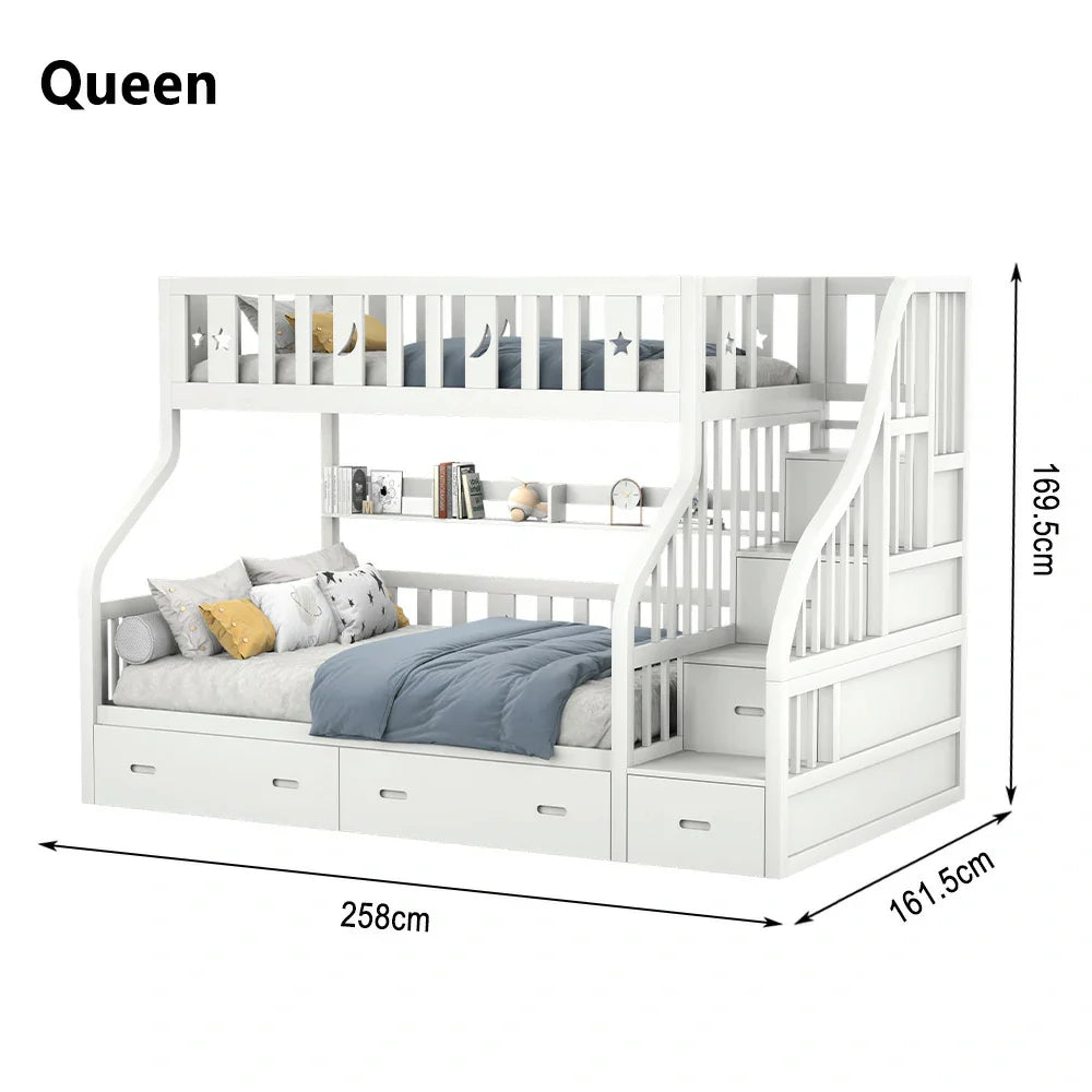 LIVARA CF02 Solid Crest Cozy Bunk Pine Big - Storage Safety Timber Bed Rails White