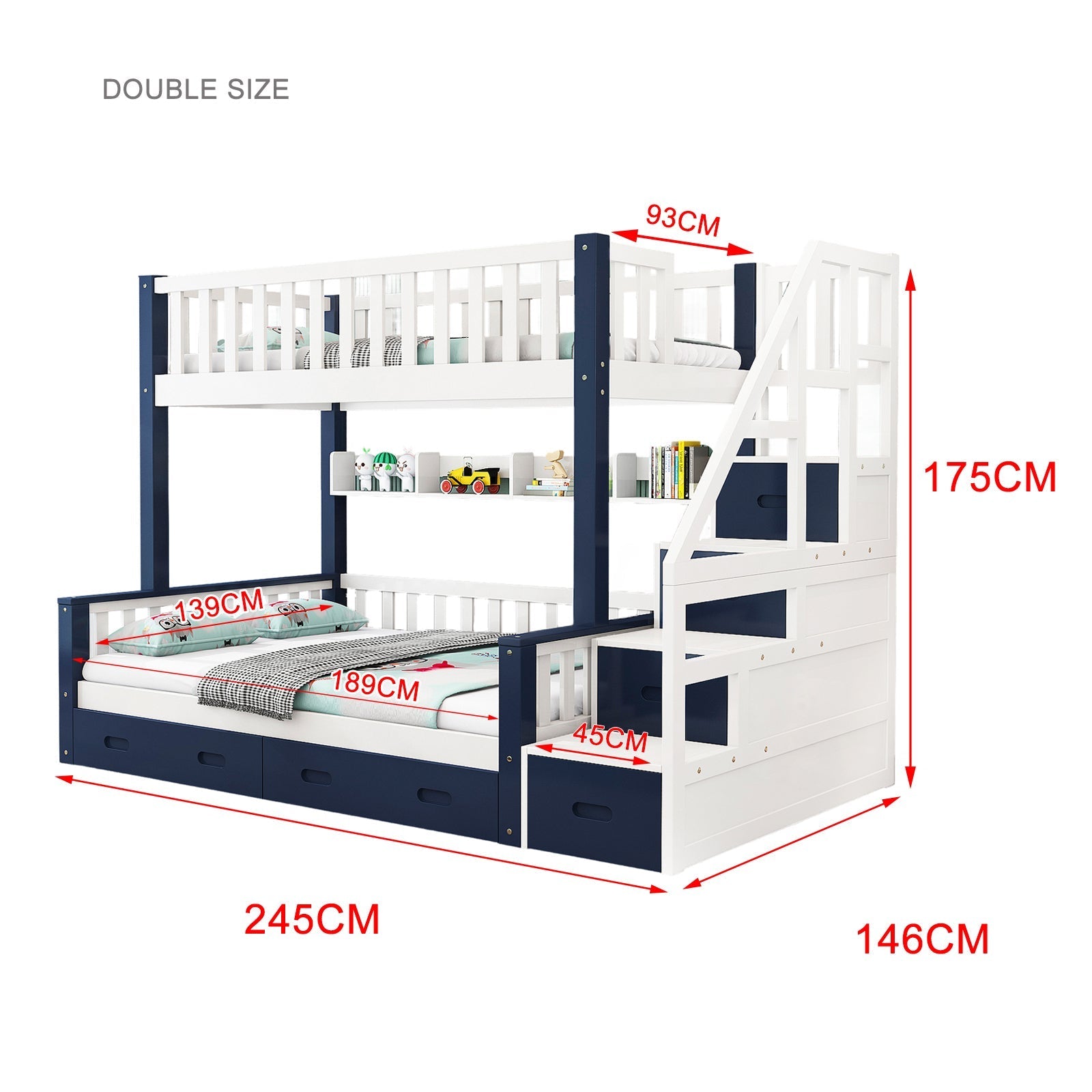 LIVARA ACSF01 Rails Pine Safety Solid Bed Timber Bunk Big Frame Storage