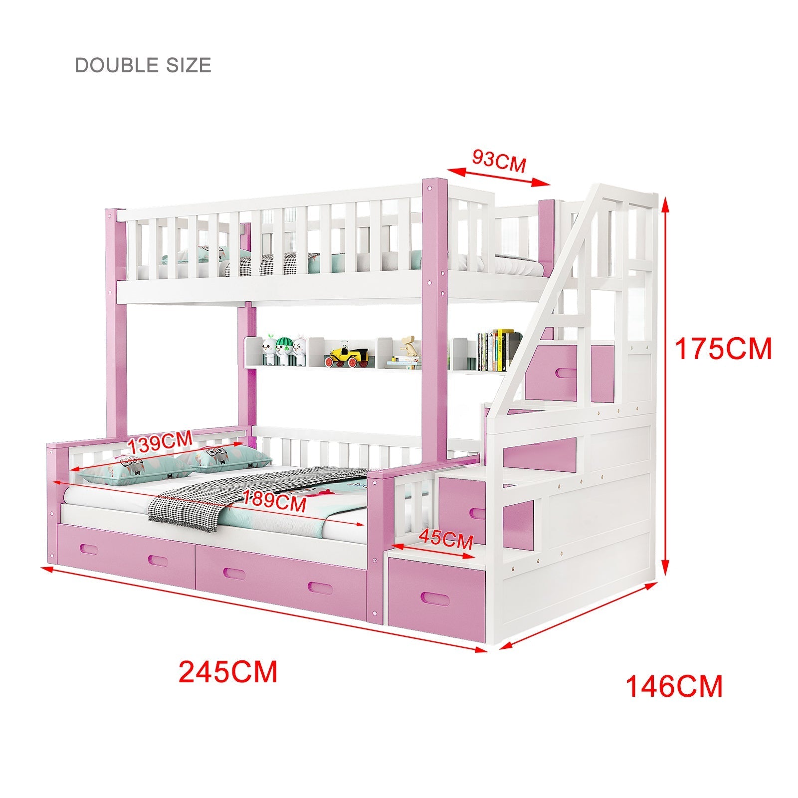 LIVARA ACSF01 Rails Pine Safety Solid Bed Timber Bunk Big Frame Storage
