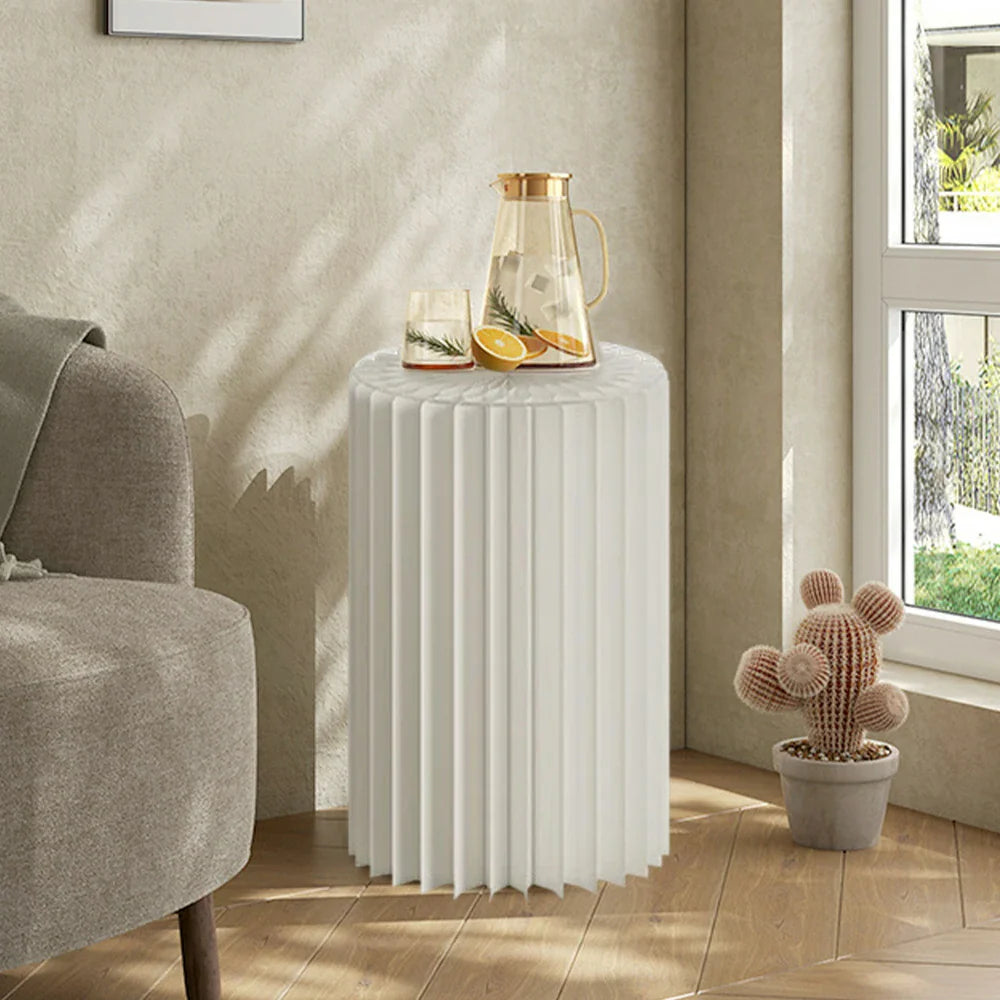 LIVARA Foldable Space-Saving Display Stand for Retail Cylinder Lightweight, Round Showcase - Paper Promotions- White