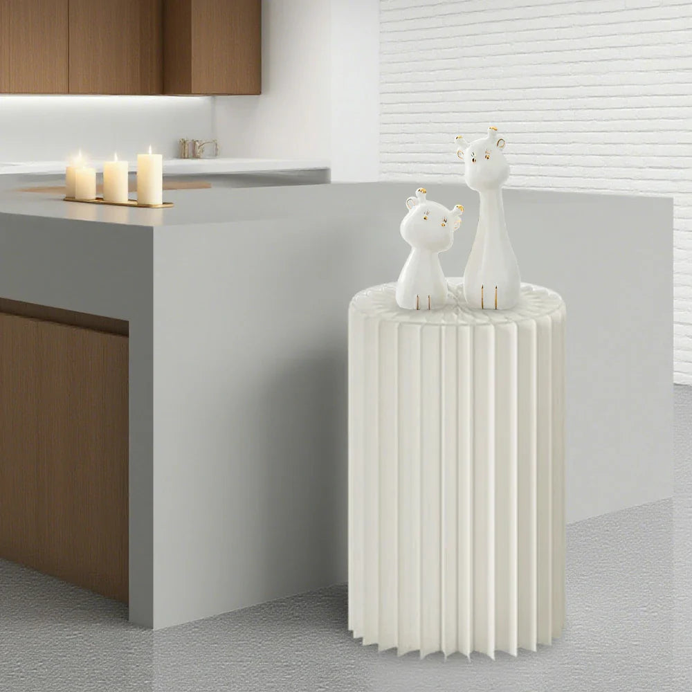 LIVARA Foldable Space-Saving Display Stand for Retail Cylinder Lightweight, Round Showcase - Paper Promotions- White
