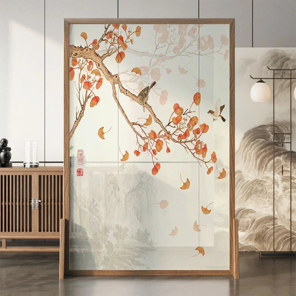 LIVARA Autumn Mongolian Pine for Asian Divider, Style Suitable Room Leaves Wood, with Home Ash Wood Decoration