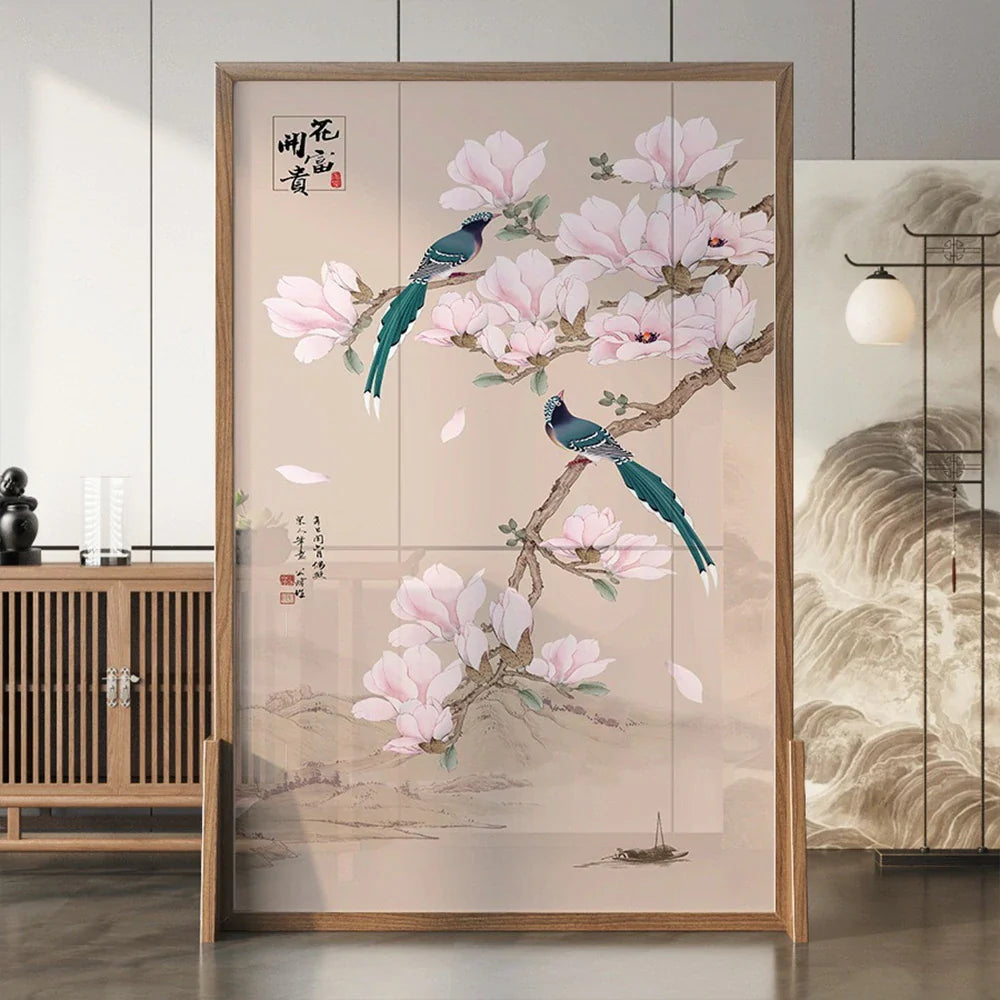LIVARA Asian Design and Solid Elegant Ash Mongolian Style Room Divider, Wood Office Pine Home Wood, for Decoration