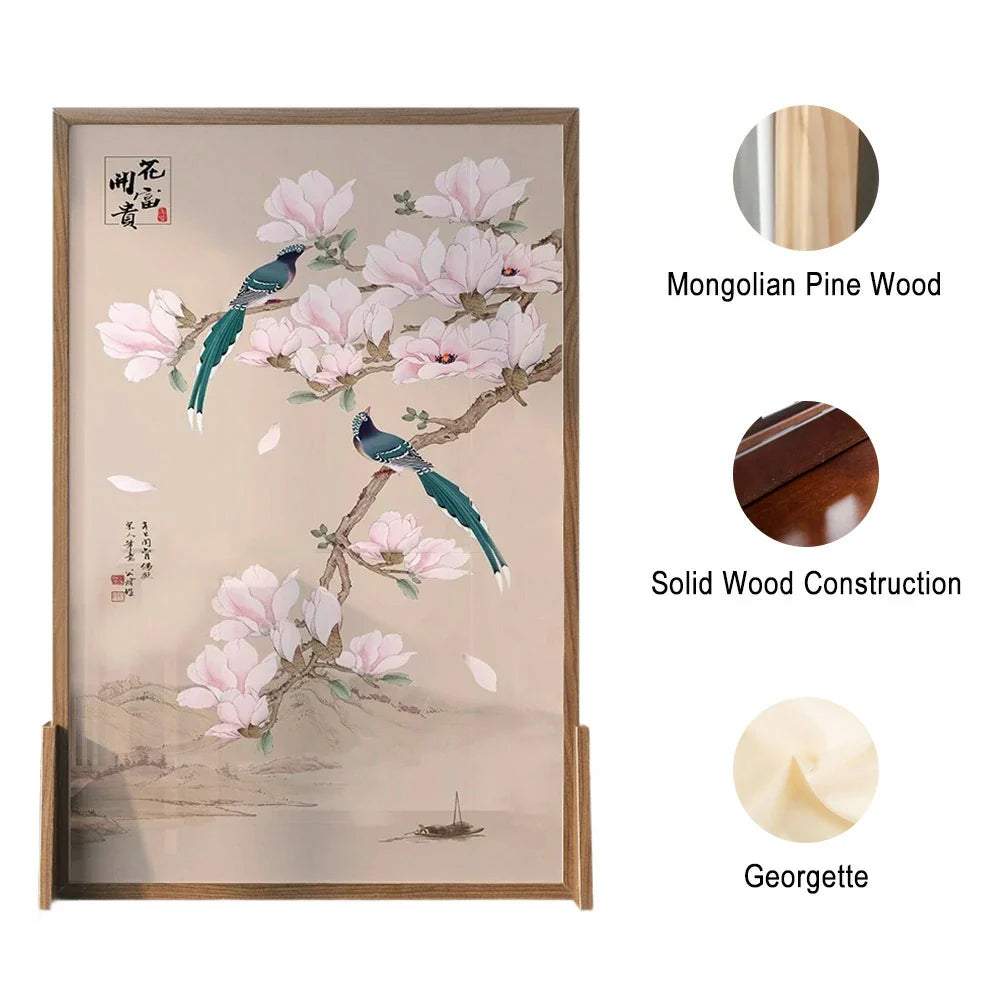 LIVARA Asian Design and Solid Elegant Ash Mongolian Style Room Divider, Wood Office Pine Home Wood, for Decoration