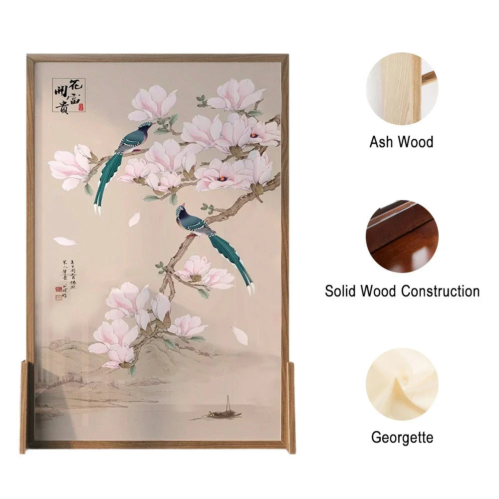 LIVARA Asian Design and Solid Elegant Ash Mongolian Style Room Divider, Wood Office Pine Home Wood, for Decoration