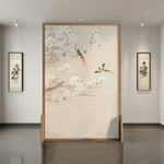 LIVARA Oriental No Room Frame, Bird Mongolian Blossom Pine Divider, Home Wood Style Ash Plum Wood Solid Design, Cutout, Elegant Decor