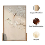 LIVARA Oriental No Room Frame, Bird Mongolian Blossom Pine Divider, Home Wood Style Ash Plum Wood Solid Design, Cutout, Elegant Decor