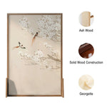 LIVARA Oriental No Room Frame, Bird Mongolian Blossom Pine Divider, Home Wood Style Ash Plum Wood Solid Design, Cutout, Elegant Decor