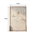 LIVARA Oriental No Room Frame, Bird Mongolian Blossom Pine Divider, Home Wood Style Ash Plum Wood Solid Design, Cutout, Elegant Decor