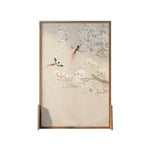 LIVARA Oriental No Room Frame, Bird Mongolian Blossom Pine Divider, Home Wood Style Ash Plum Wood Solid Design, Cutout, Elegant Decor