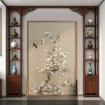 LIVARA Asian Divider, Pine No Home Wood Solid Elegant Cutout, Mongolian Style Ash Design, Floral Frame, Wood Room Bird Decor