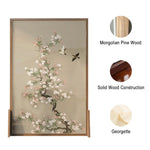 LIVARA Asian Divider, Pine No Home Wood Solid Elegant Cutout, Mongolian Style Ash Design, Floral Frame, Wood Room Bird Decor