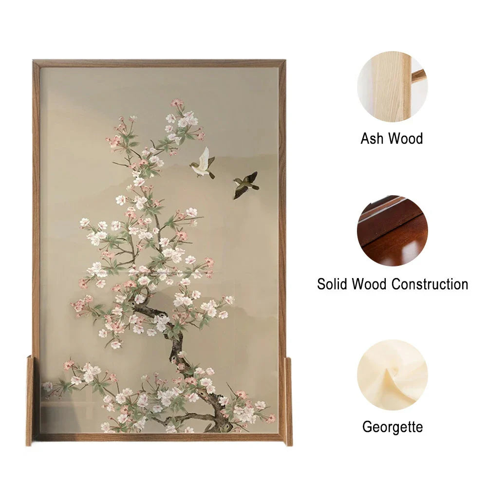 LIVARA Asian Divider, Pine No Home Wood Solid Elegant Cutout, Mongolian Style Ash Design, Floral Frame, Wood Room Bird Decor