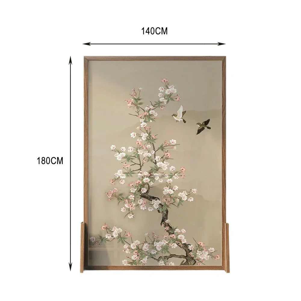 LIVARA Asian Divider, Pine No Home Wood Solid Elegant Cutout, Mongolian Style Ash Design, Floral Frame, Wood Room Bird Decor
