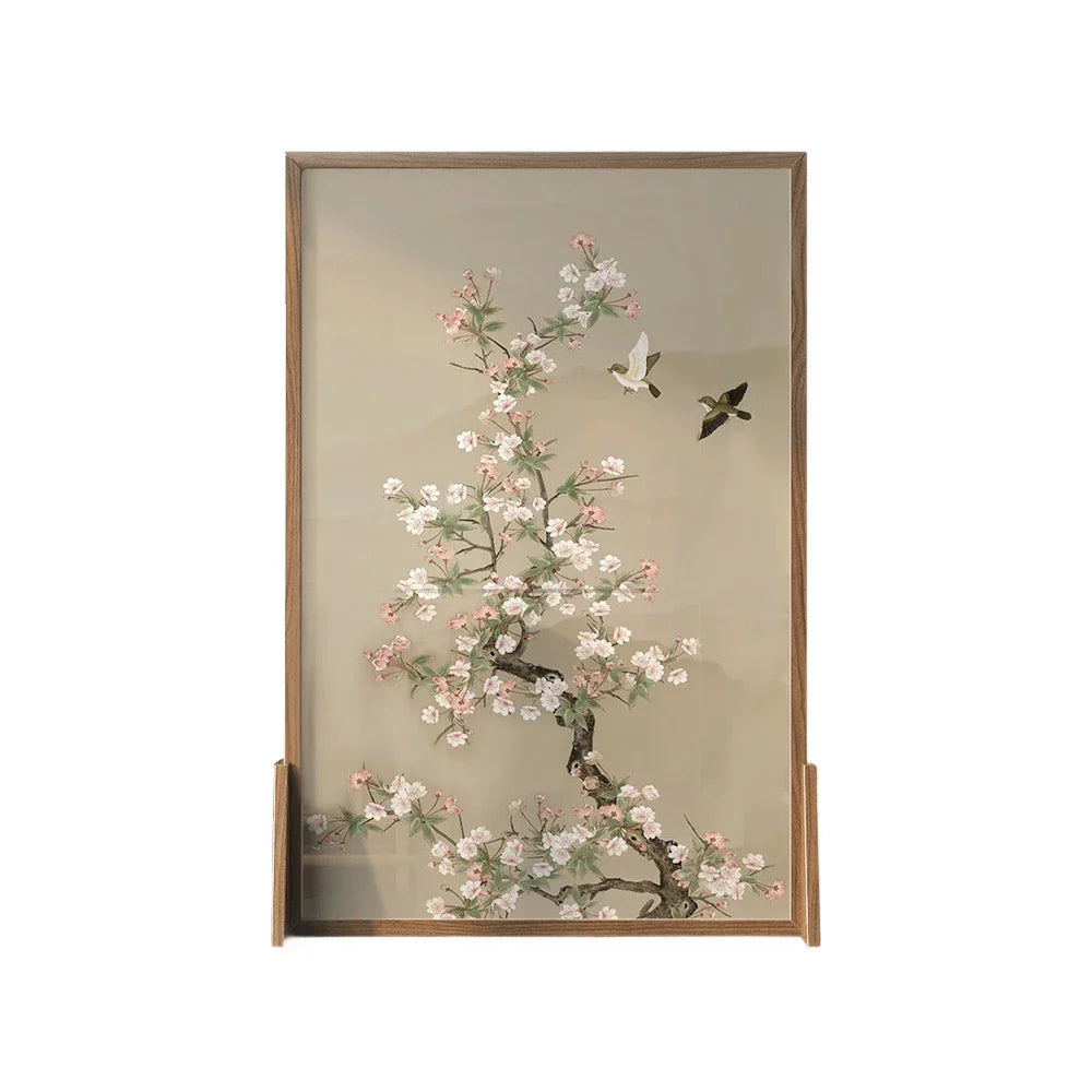 LIVARA Asian Divider, Pine No Home Wood Solid Elegant Cutout, Mongolian Style Ash Design, Floral Frame, Wood Room Bird Decor