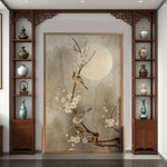 LIVARA Asian Ash Floral Pine Bird Room Solid Style Moonlit Divider, Design, Mongolian Wood Frame