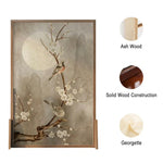 LIVARA Asian Ash Floral Pine Bird Room Solid Style Moonlit Divider, Design, Mongolian Wood Frame
