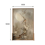 LIVARA Asian Ash Floral Pine Bird Room Solid Style Moonlit Divider, Design, Mongolian Wood Frame