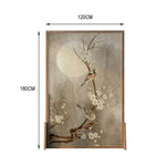 LIVARA Asian Ash Floral Pine Bird Room Solid Style Moonlit Divider, Design, Mongolian Wood Frame