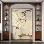 LIVARA Oriental Blossom Design, Divider, Plum Pine Wood Style Mongolian Bird Room Solid Ash Frame