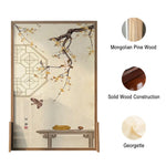 LIVARA Oriental Blossom Design, Divider, Plum Pine Wood Style Mongolian Bird Room Solid Ash Frame