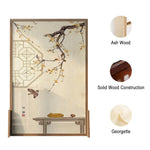 LIVARA Oriental Blossom Design, Divider, Plum Pine Wood Style Mongolian Bird Room Solid Ash Frame