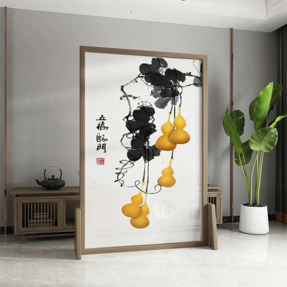 LIVARA Calabash Screen White Pattern Pine Solid Mongolian Wax With Wood Made Style An And Wood Of Home Eastern Decoration