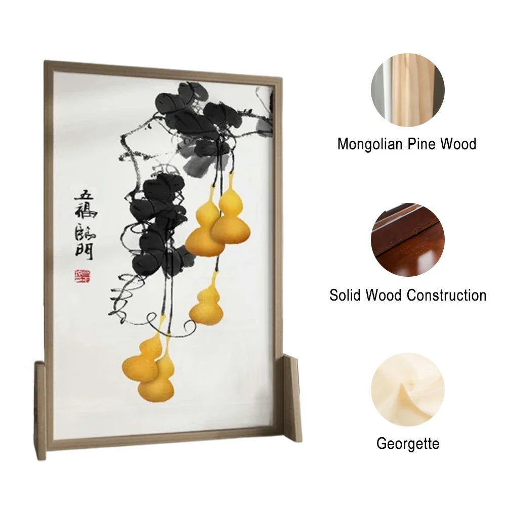LIVARA Calabash Screen White Pattern Pine Solid Mongolian Wax With Wood Made Style An And Wood Of Home Eastern Decoration
