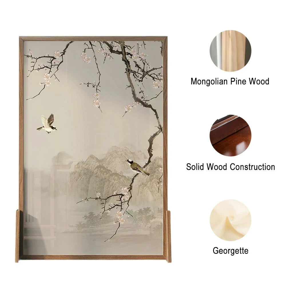 LIVARA Oriental Ash Pine Plum Cutout, Divider, Design, Mongolian No Room Wood Solid Blossom Landscape Frame