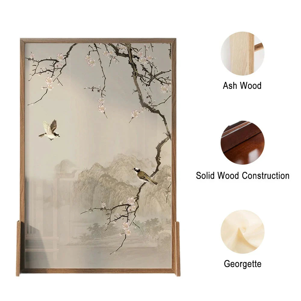LIVARA Oriental Ash Pine Plum Cutout, Divider, Design, Mongolian No Room Wood Solid Blossom Landscape Frame