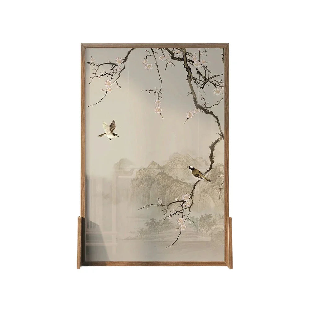 LIVARA Oriental Ash Pine Plum Cutout, Divider, Design, Mongolian No Room Wood Solid Blossom Landscape Frame