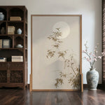 LIVARA Asian Screen, Moonlit Bamboo Wood No Cutout, Mongolian Style Privacy Ash Pine Shadow Design, Solid Frame
