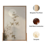 LIVARA Asian Screen, Moonlit Bamboo Wood No Cutout, Mongolian Style Privacy Ash Pine Shadow Design, Solid Frame