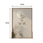 LIVARA Asian Screen, Moonlit Bamboo Wood No Cutout, Mongolian Style Privacy Ash Pine Shadow Design, Solid Frame