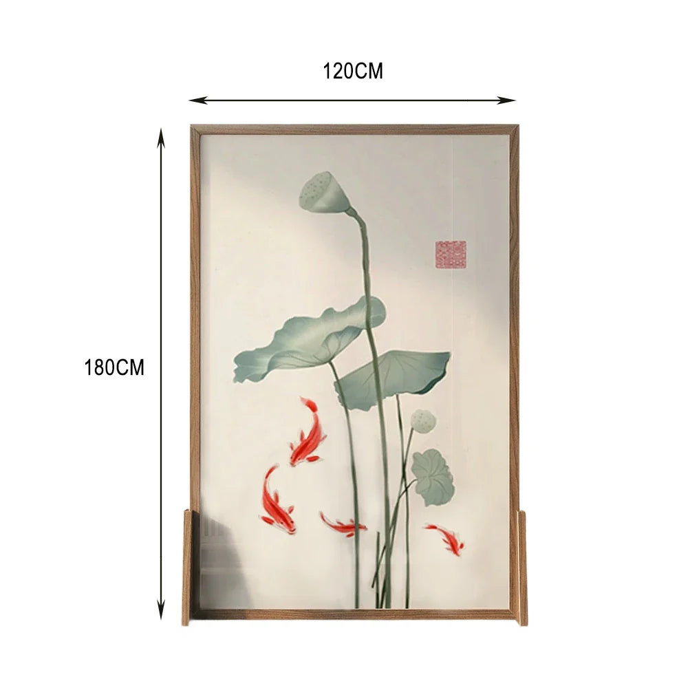 LIVARA Oriental Solid Lotus Wood Wood Room Mongolian Cutout, Leaf Pine Design, No Style Ash Divider, Carp Frame