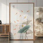 LIVARA Oriental Wood Wood Divider, Lotus Mongolian Style Design, Room Pine Solid Carp Ash Frame
