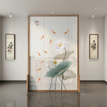 LIVARA Oriental Wood Wood Divider, Lotus Mongolian Style Design, Room Pine Solid Carp Ash Frame