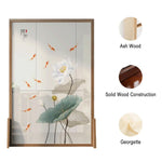 LIVARA Oriental Wood Wood Divider, Lotus Mongolian Style Design, Room Pine Solid Carp Ash Frame