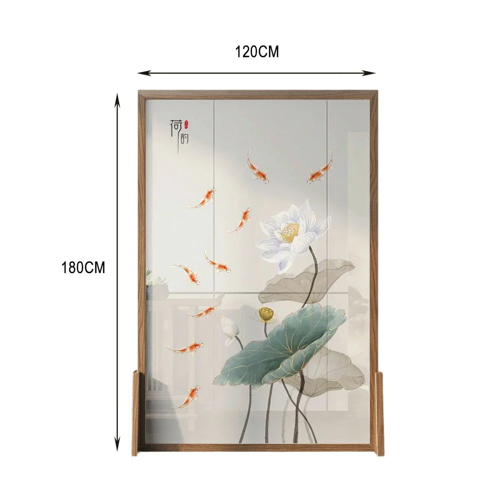 LIVARA Oriental Wood Wood Divider, Lotus Mongolian Style Design, Room Pine Solid Carp Ash Frame
