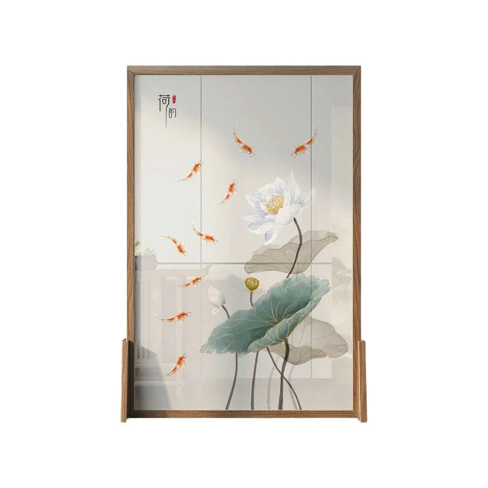 LIVARA Oriental Wood Wood Divider, Lotus Mongolian Style Design, Room Pine Solid Carp Ash Frame