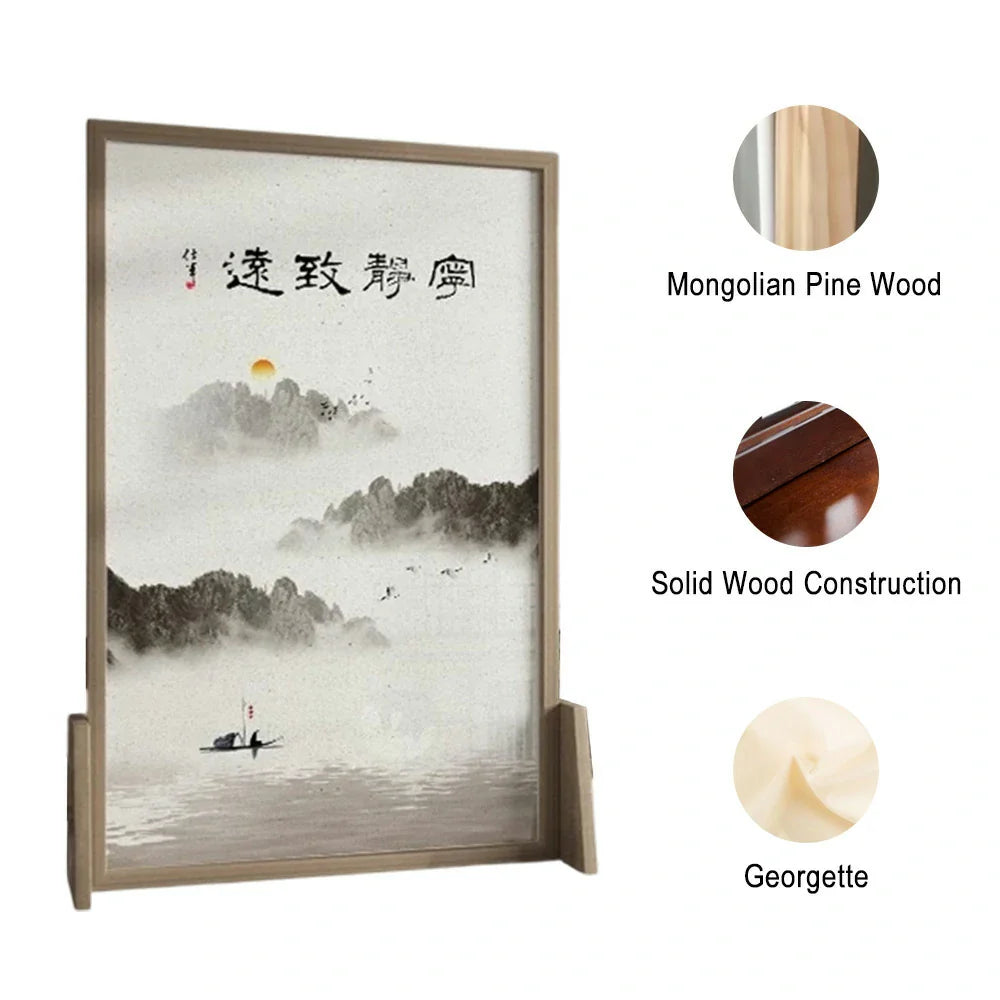 LIVARA Ink Eastern And Mongolian Made Solid Of Pattern Pine Wax Style Wood With Screen An Home Wood landscape White Decoration