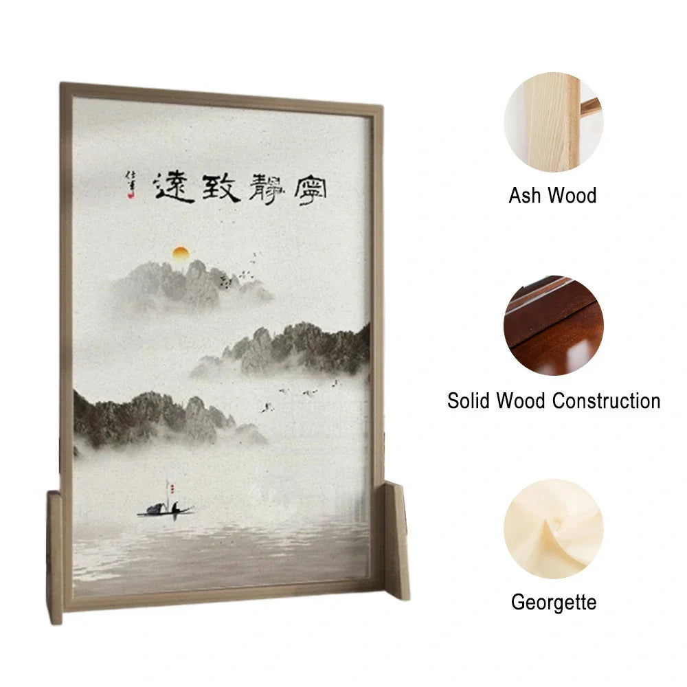 LIVARA Ink Eastern And Mongolian Made Solid Of Pattern Pine Wax Style Wood With Screen An Home Wood landscape White Decoration